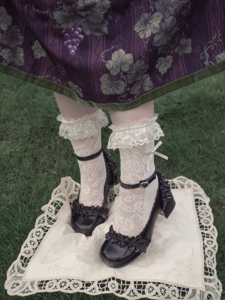 Mary Jane Round Toe Lolita Shoes with Bow and Ruffle in Black - EvilStar | CoyBunny