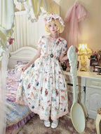 Rose Alice in Wonderland Print Round Neck Sweet Gown with Drawstring Waist - Forest Fairy Tales | CoyBunny