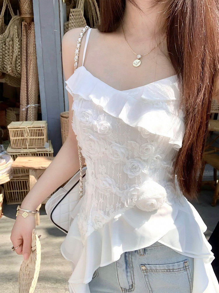 White Holiday Asymmetrical Ruffle Hem Top - Qchiwawameme | CoyBunny