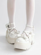 White Platform High Heels with Heart Buckle and Bow - Rainie Dream | CoyBunny