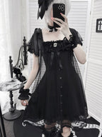 Gothic Square Neck Dress with Bow Accents - Ekomi | CoyBunny