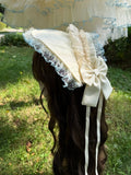 Two-Tone Bow Lolita Bonnet Featuring Ruffle Embellishments - Double sweet Lolita | CoyBunny
