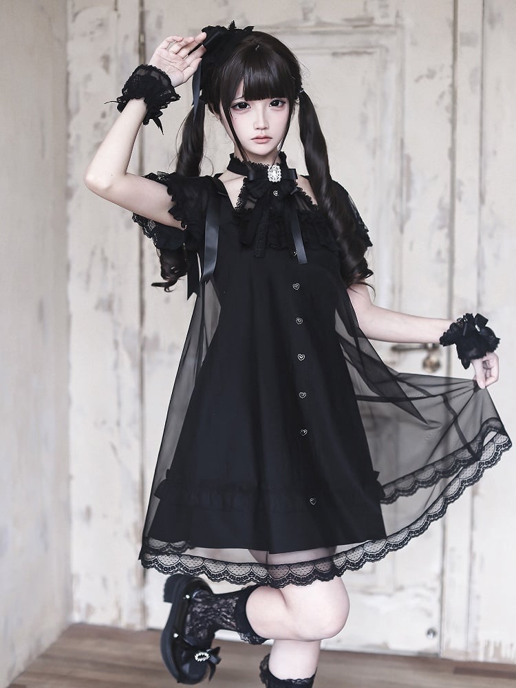 Gothic Halter Dress with Lace and Bow Details - Ekomi | CoyBunny