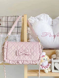 Light Pink Crossbody Lolita Bag with Diamond Pattern and Bows - Seraphim | CoyBunny