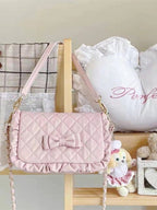 Light Pink Crossbody Lolita Bag with Diamond Pattern and Bows - Seraphim | CoyBunny
