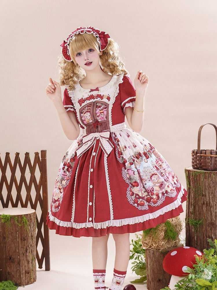 Sweetheart Puff-Sleeve Fruit Print Lolita Dress - Honey Machine | CoyBunny