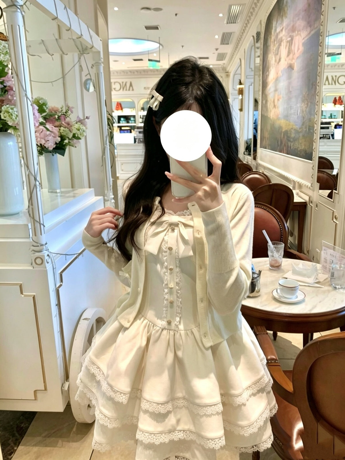 Cute Apricot Sweet Lolita Dress Long Sleeve Cardigan Mini JSK Set