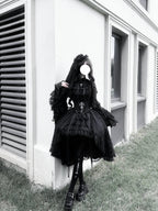 Gothic Lolita Cross & Thorns Dress Set - Black Long Sleeve Outfit