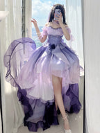 Purple Gradient Wedding Lolita High-Low Dress Set with Long Train