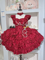 Sweet Wine Red Rose Lolita JSK Princess Dress with Choker & Train