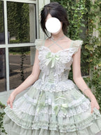 Sweet Green Lolita Princess Cupcake JSK Dress with Free Train
