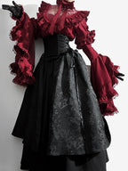 Gothic Red Black Lolita Dress Set with Hime Sleeve Blouse & SK