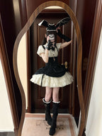 Gothic Black Rabbit Lolita JSK Dress & Blouse Set with Bowknot