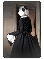 Black Gothic Nun Lolita OP Set with Cape & Necklace
