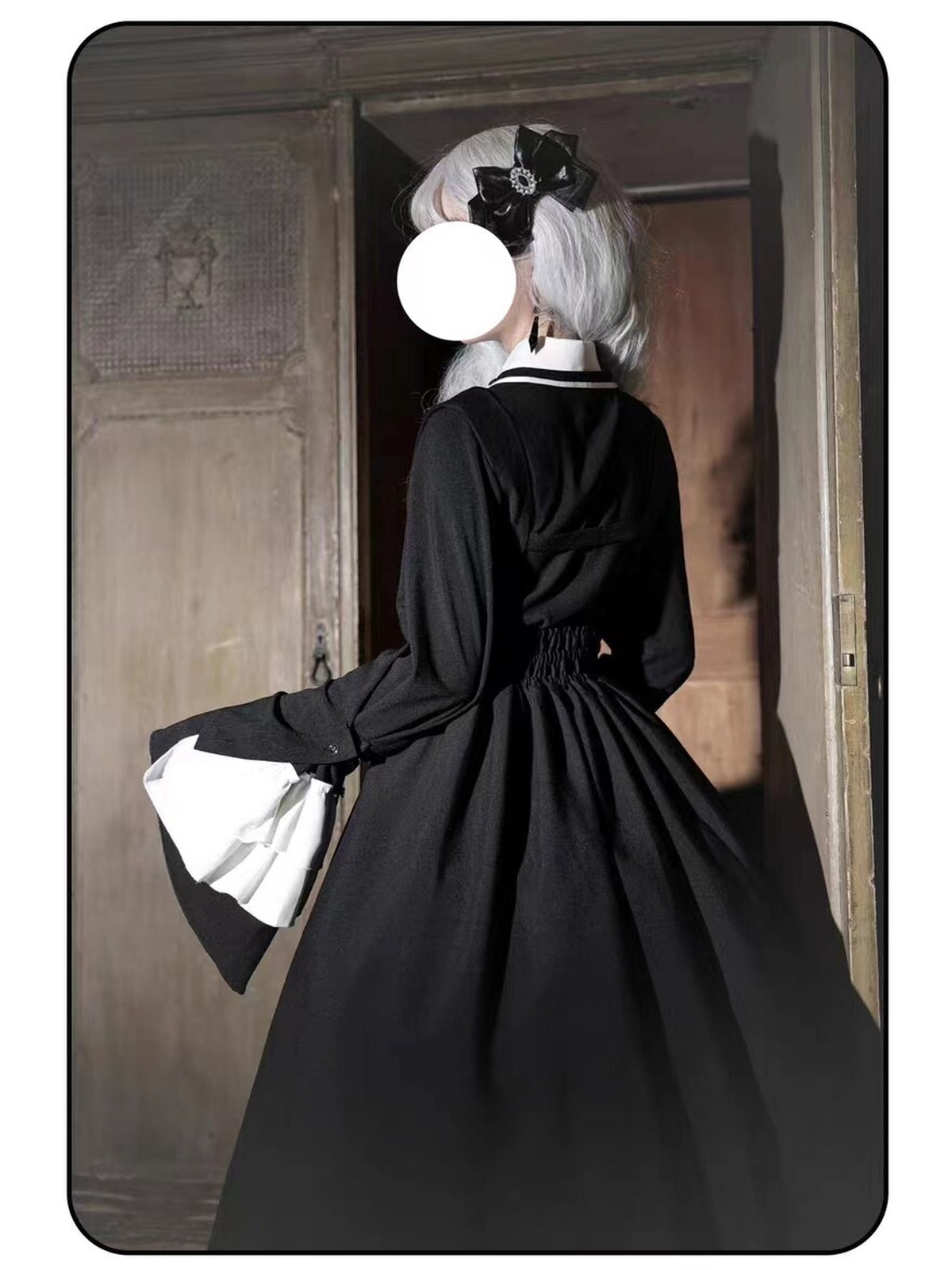 Black Gothic Nun Lolita OP Set with Cape & Necklace