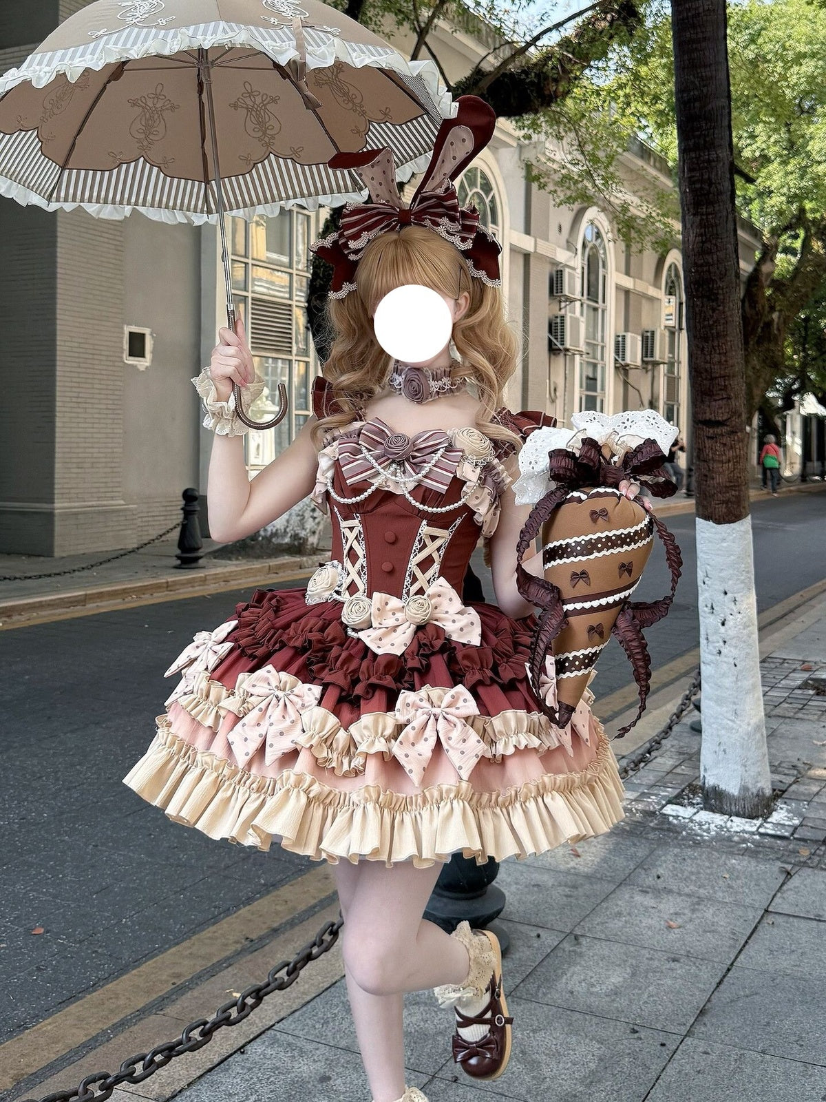 Bavarois Coffee Brown Sweet Lolita JSK Dress with Headpiece