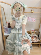 Mint Green Gingham Sweet Lolita JSK Dress & Accessory Set