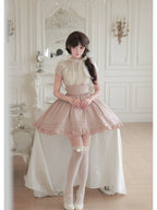 Short Color Block Lolita Dress with Waist Boning & Ruffles