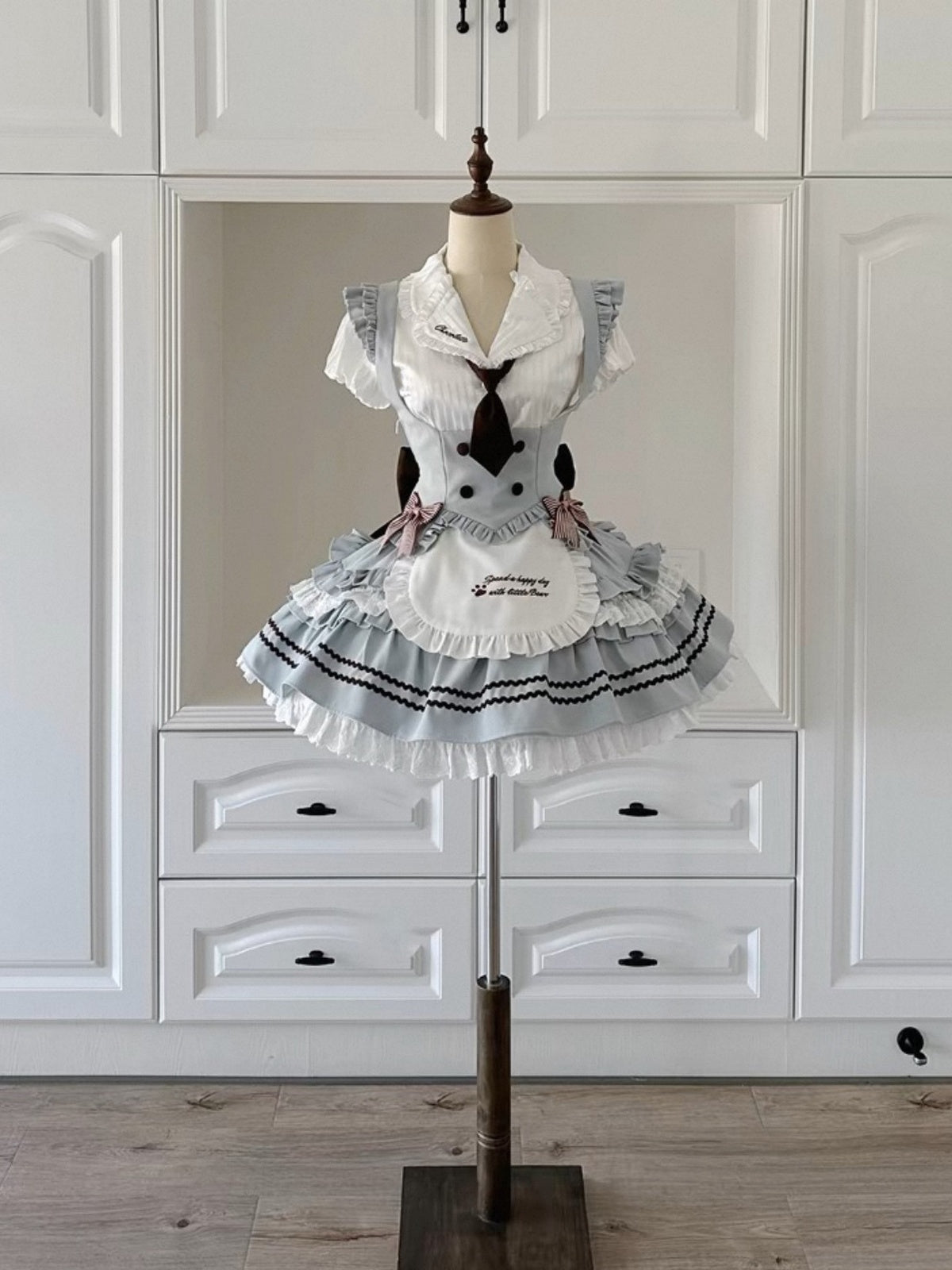Sage Green Sweet Maid Lolita Dress Set with Blouse & Vest 3-Piece