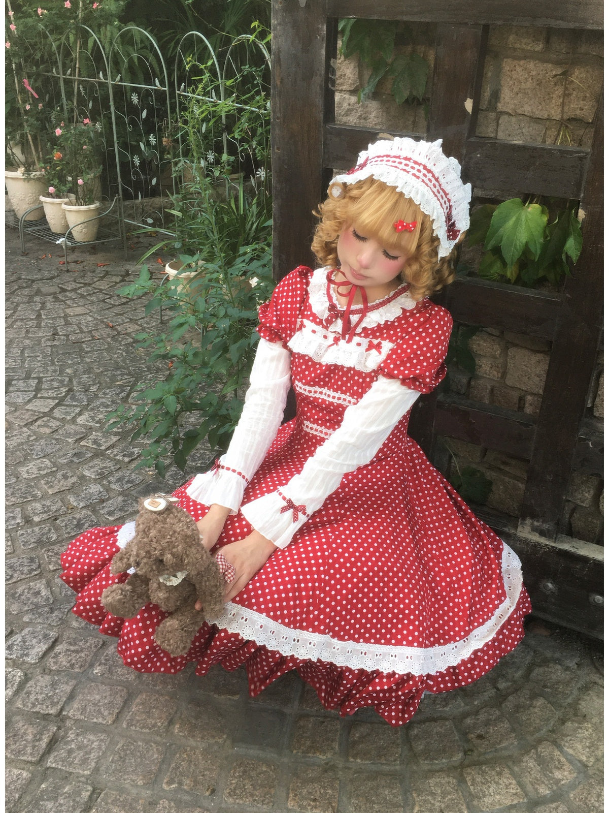 Retro Polka Dot Lolita OP Set with Headband