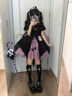 Black and Purple Gothic Lolita Dress Set for Halloween Cosplay