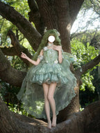 Green Forest Wizard of Oz Lolita Wedding Dress Full Set with Train