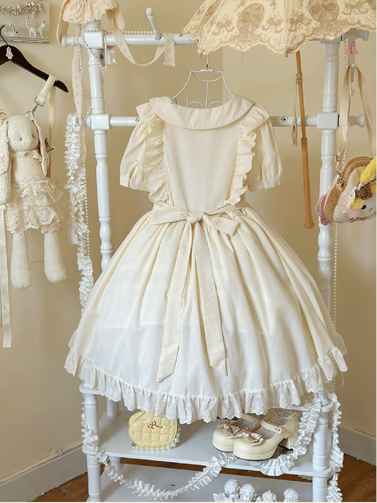 Plus Size Apricot Sweet Lolita OP Dress - Large Hem Solid Plain Style