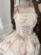 Sweet Pink Balletcore Lolita JSK Dress Full Set with Petticoat