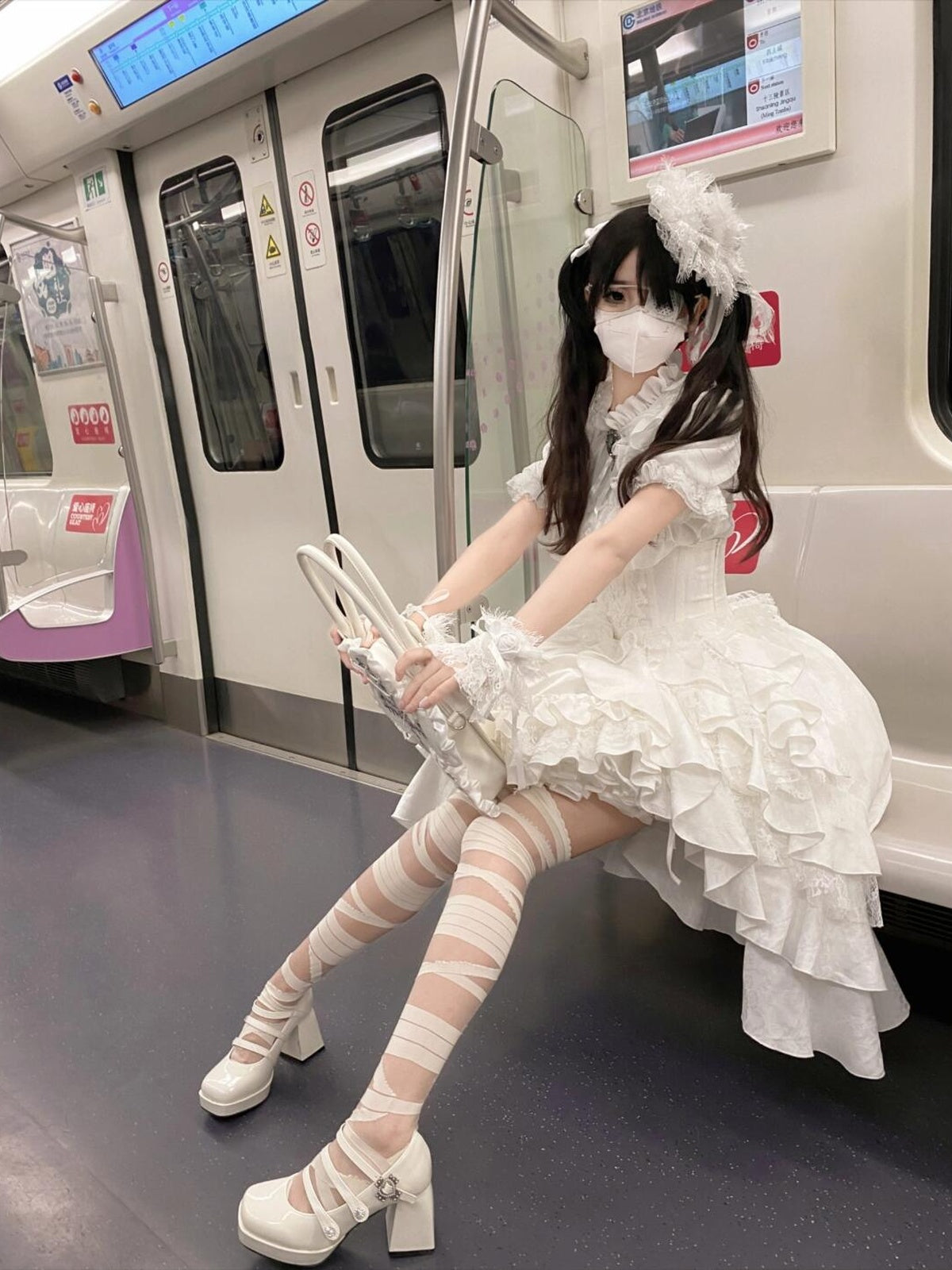 White Gothic Lolita Dress Set for Halloween & Christmas Cosplay