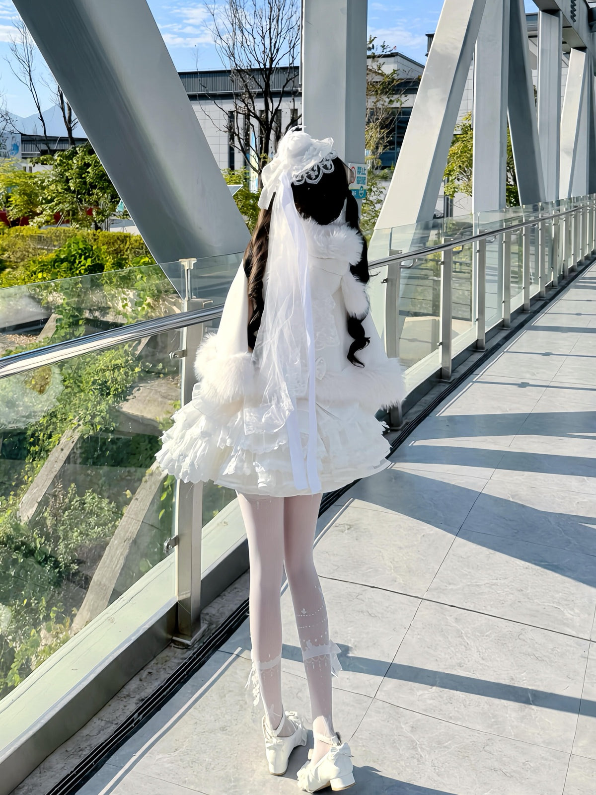 White Ballet Core Lolita JSK Dress Full Set with Free Mini Hat