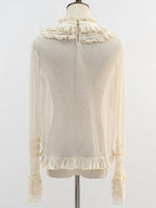 Beige Ruffle Neckline Sheer Long Sleeves Blouse | CoyBunny