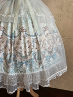 Sweet Mint Green Lolita JSK Dress Lace Ruffle Floral Print Princess Jumper Skirt