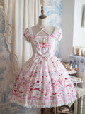 Cat Print Cream Sweet Lolita OP Dress with Removable Crisscross Halter Straps - Pastry Chef | CoyBunny