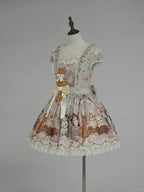 Green Cat Print Square Neckline Sweet Lolita JSK Dress with Plush Cat Patch - NyaNya | CoyBunny