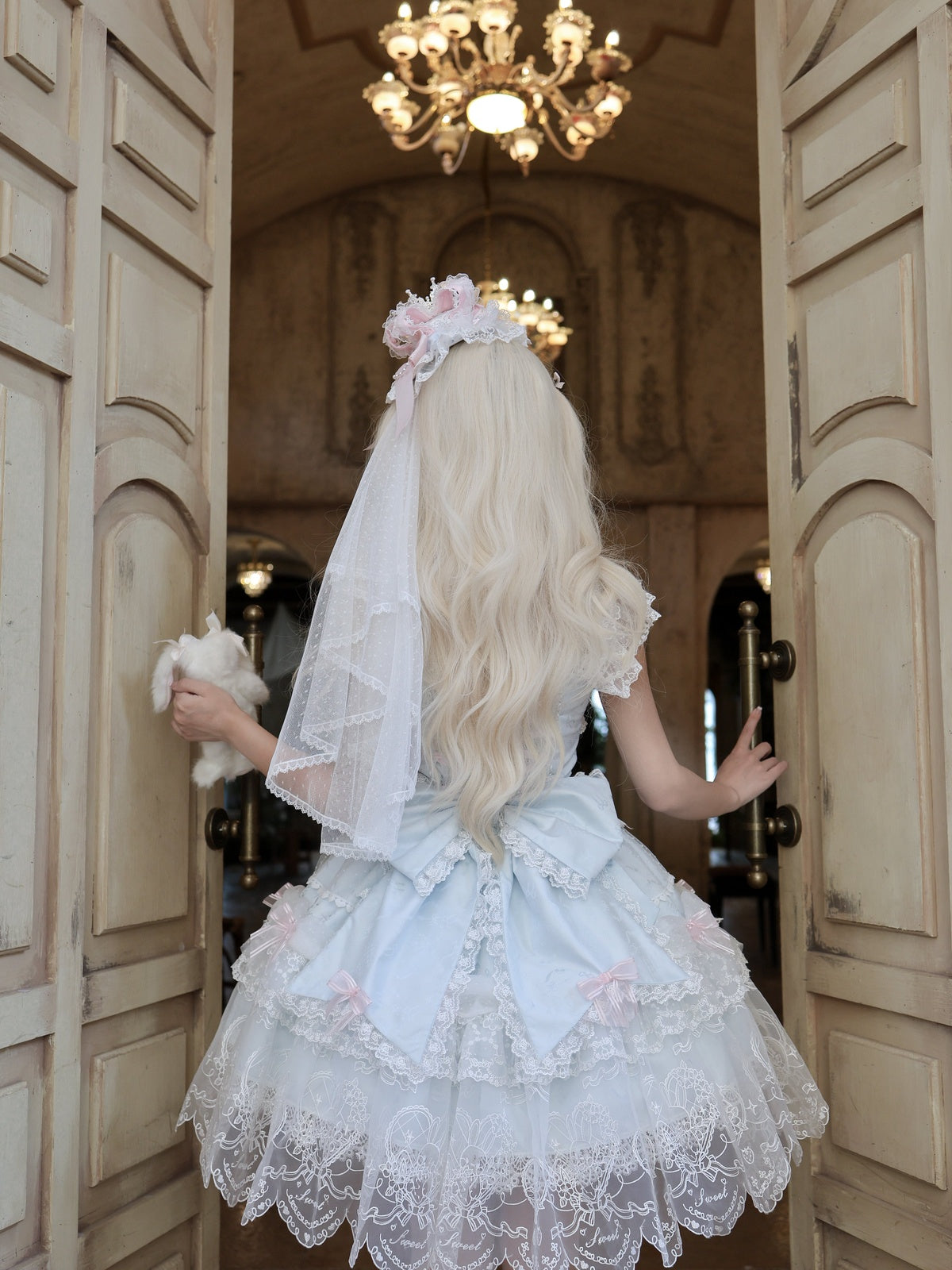 Blue Ballet Lolita JSK Dress with Crown Veil & Necklace