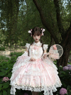 Pink Qi Lolita JSK Dress with Detachable Sleeves & Back Bow