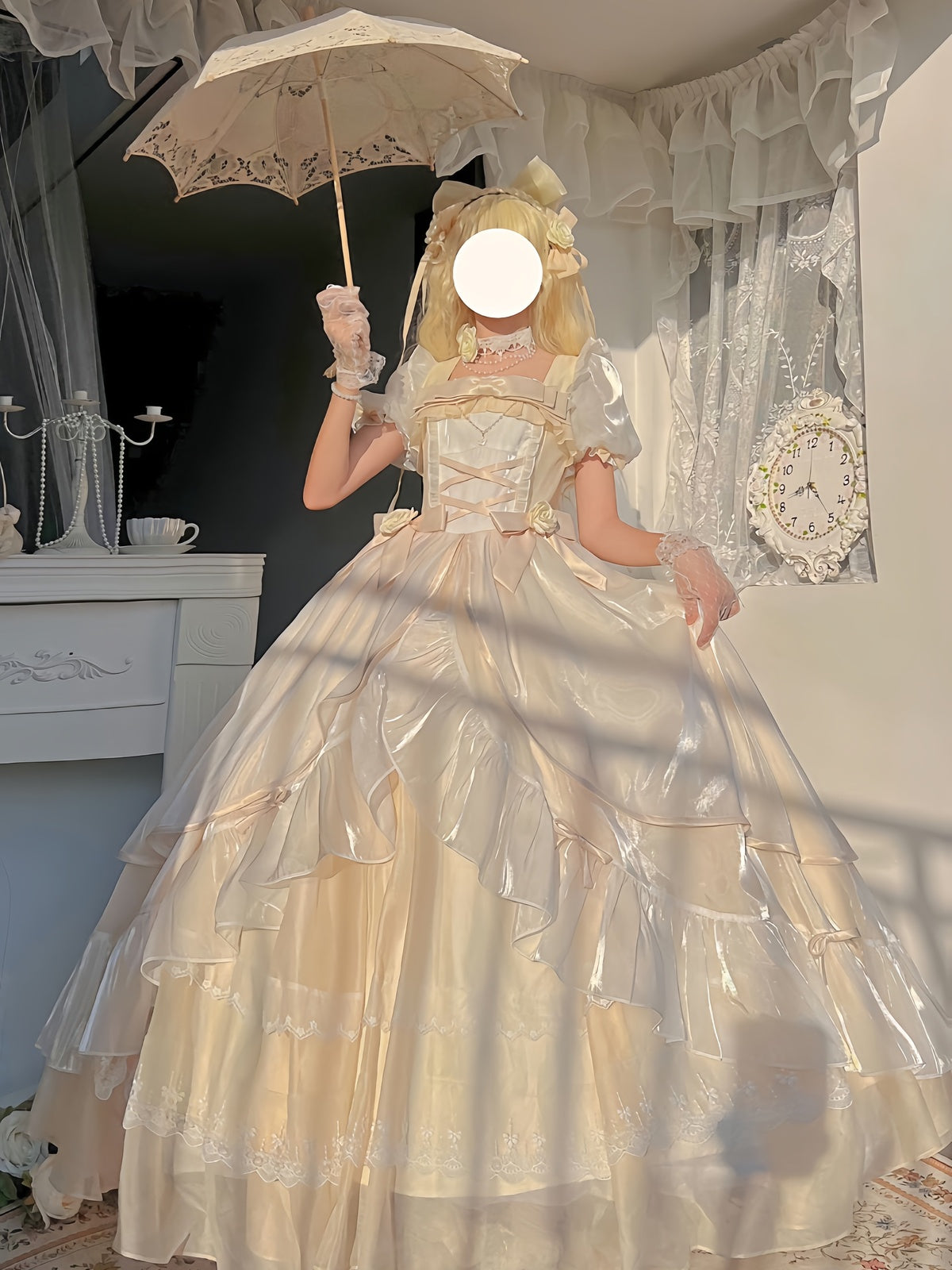 Elegant Cream Lolita Wedding OP Dress: 18th Birthday Ball Gown