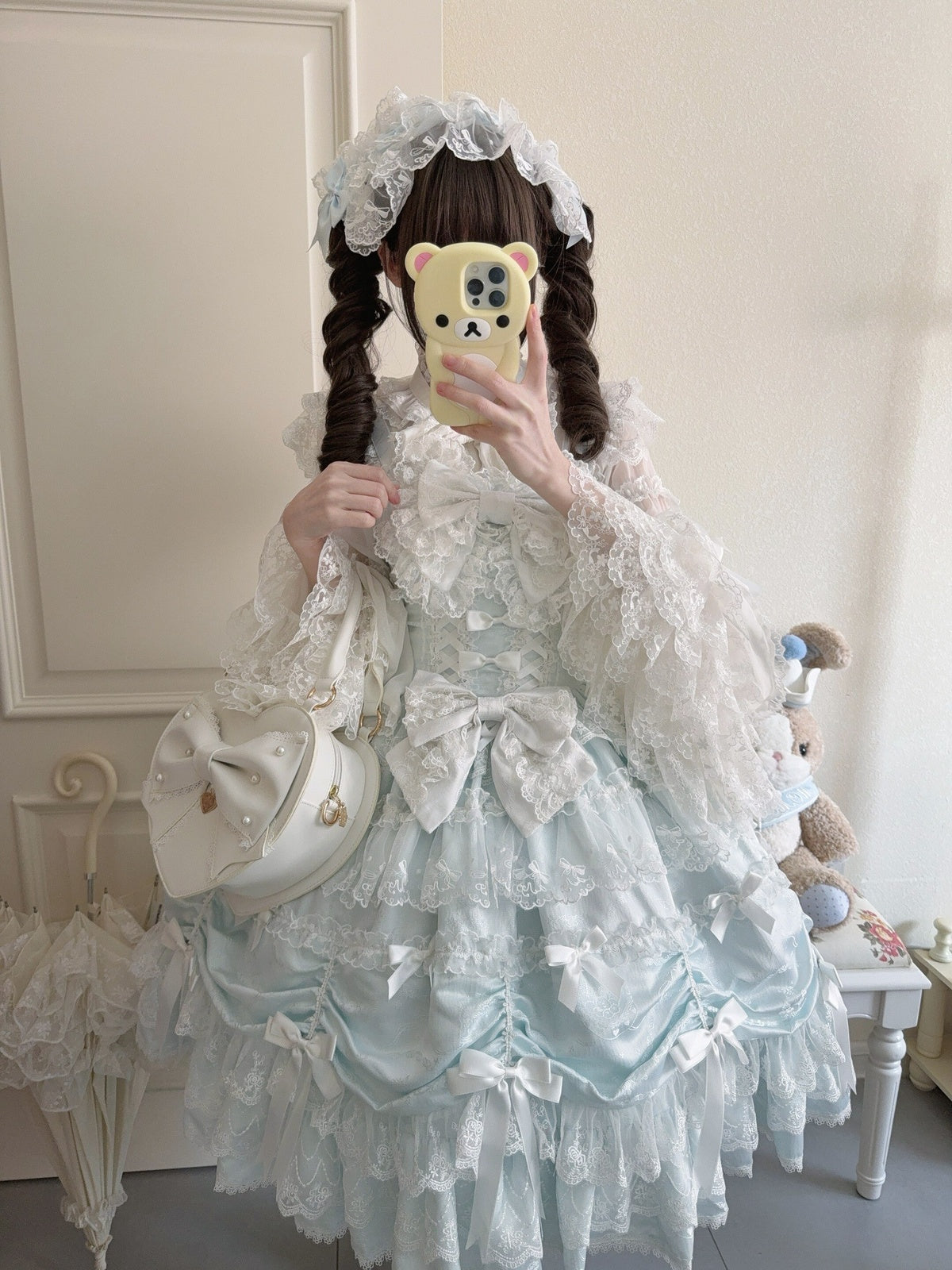 Blue Doll JSK Lolita Dress with Back Bow & Headband