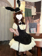 Gothic Black Rabbit Lolita JSK Dress & Blouse Set with Bowknot
