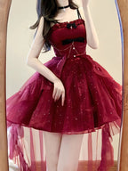 Red Lolita Princess Ball Gown with Train & Choker