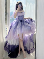Purple Gradient Wedding Lolita High-Low Dress Set with Long Train