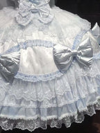 Blue & White Lolita JSK Dress with Train & Headband Set