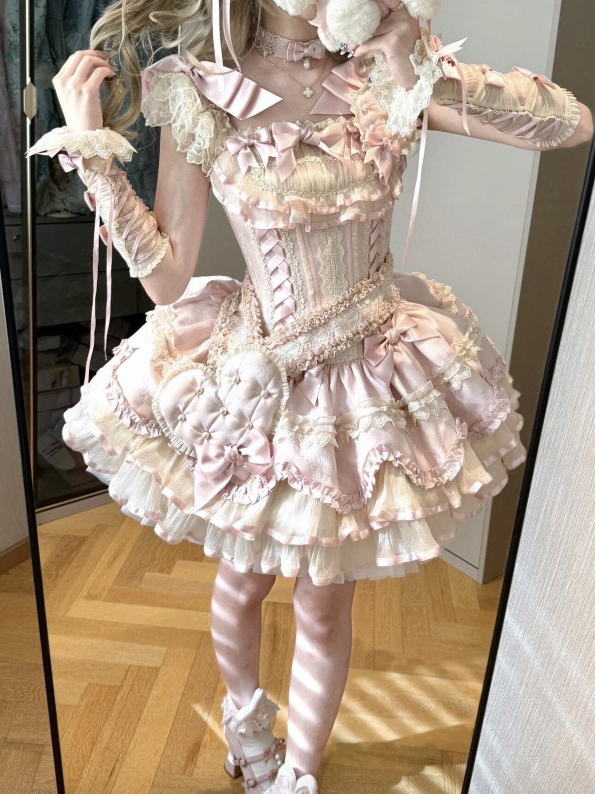 Sweet Ribbon Lolita Ballet JSK Dress - Pink Ruffle Princess Gown