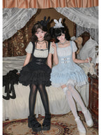 Black Square Neck Halter Lolita OP Set with Necklace & Bunny Hat