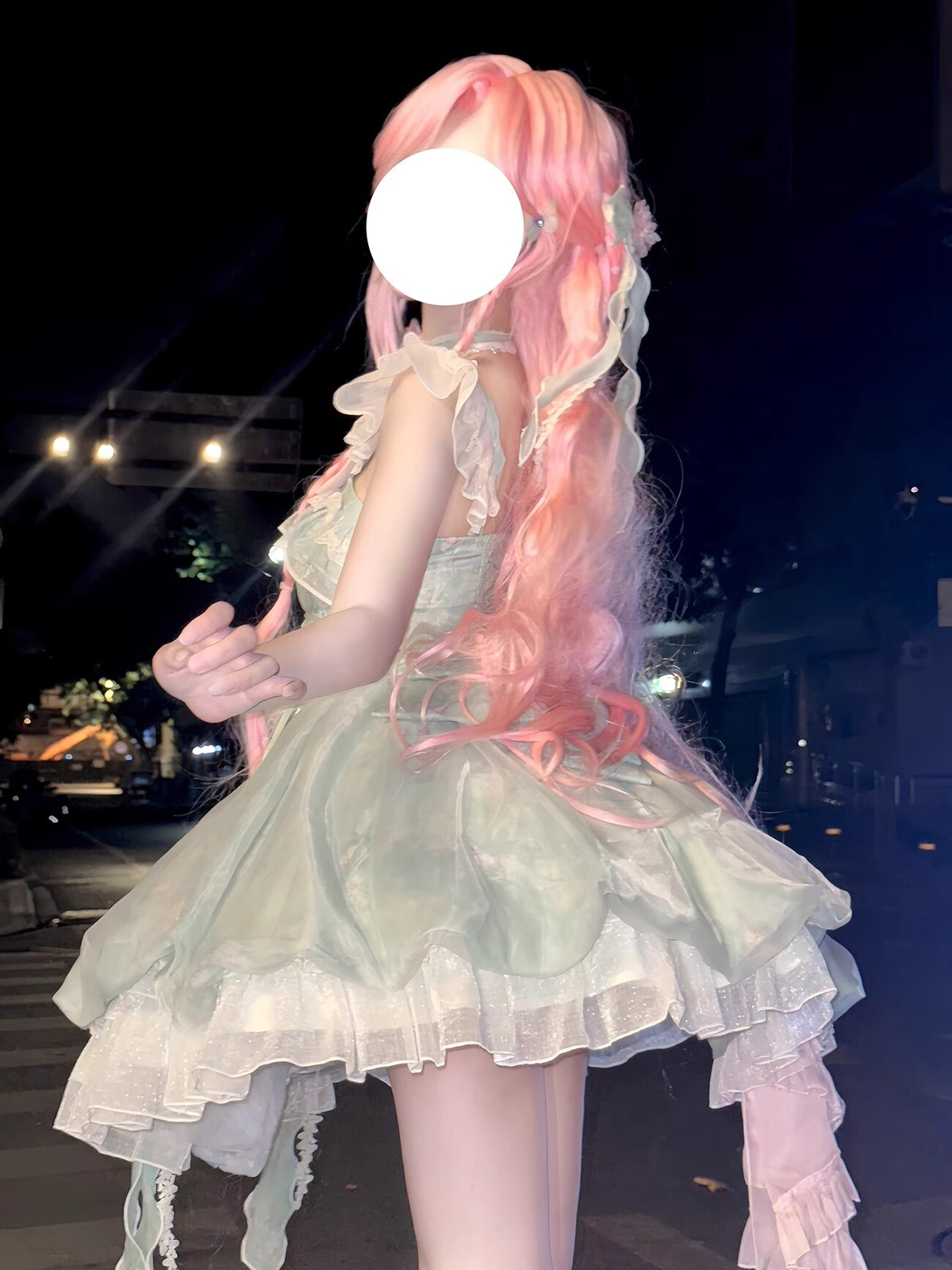 Sweet Mint Green Floral Lolita Princess Dress Set with Train