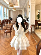 Cute Apricot Sweet Lolita Dress Long Sleeve Cardigan Mini JSK Set