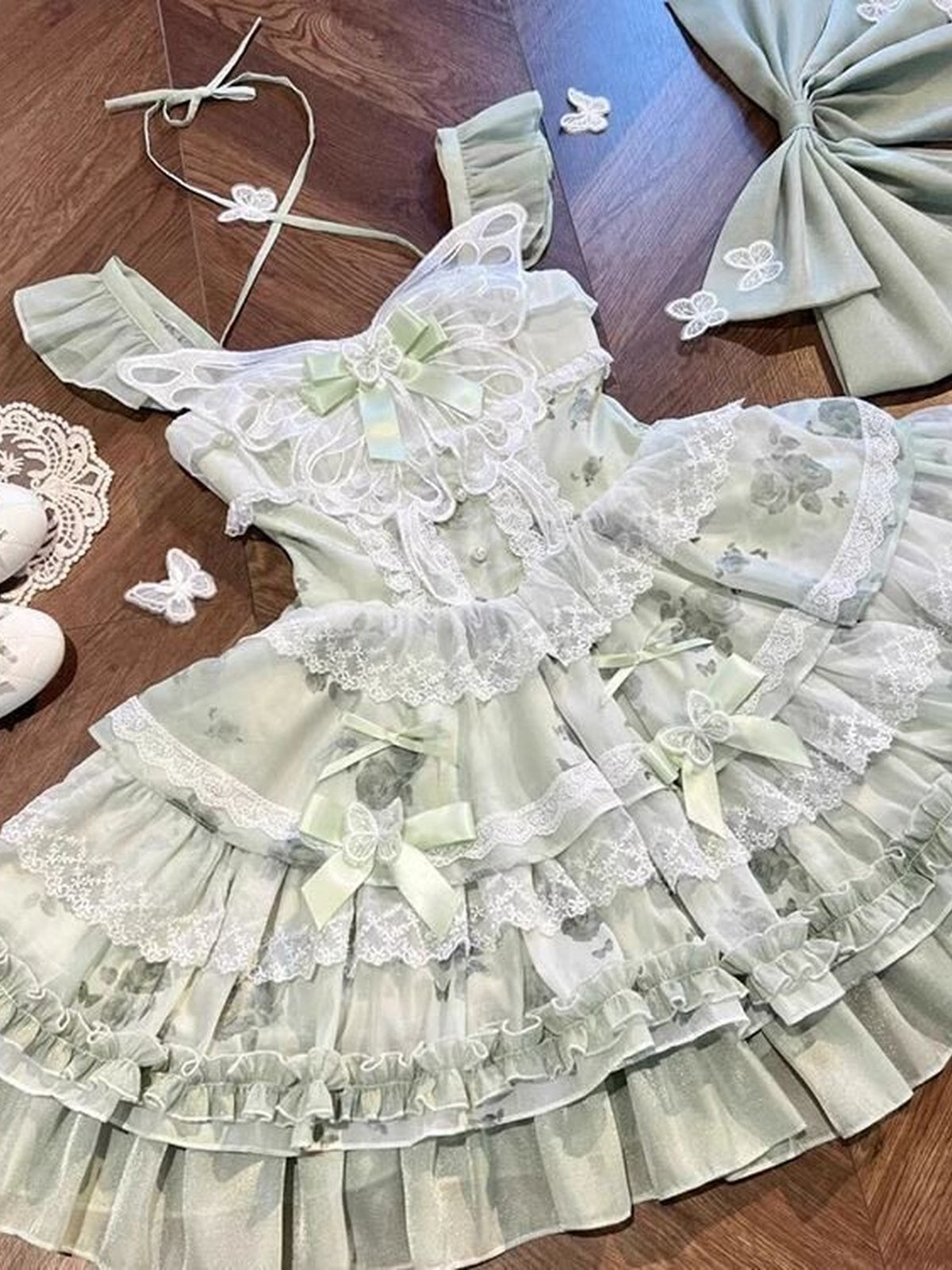 Sweet Green Lolita Princess Cupcake JSK Dress with Free Train