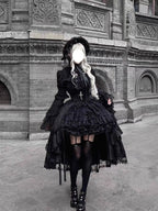 Gothic Lolita Cross & Thorns Dress Set - Black Long Sleeve Outfit