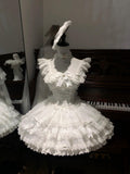 White Balletcore Lolita JSK Dress Full Set with Petticoat
