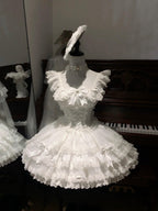White Balletcore Lolita JSK Dress Full Set with Petticoat